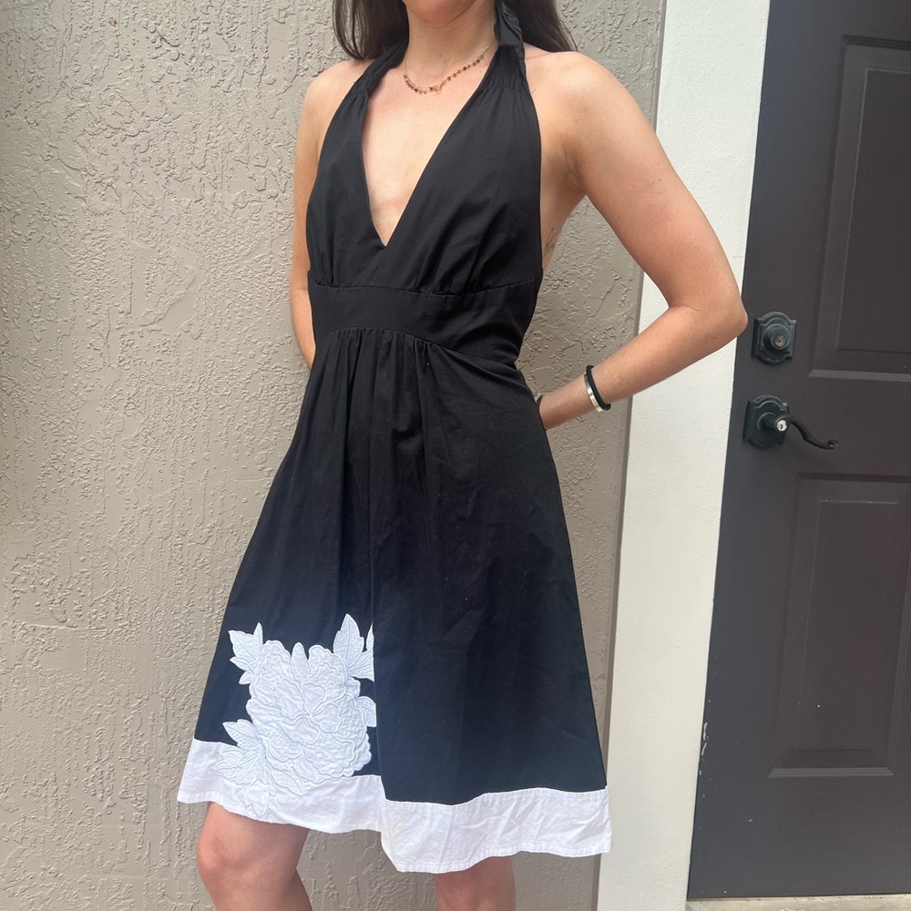 Elegant Black and White Halter Dress